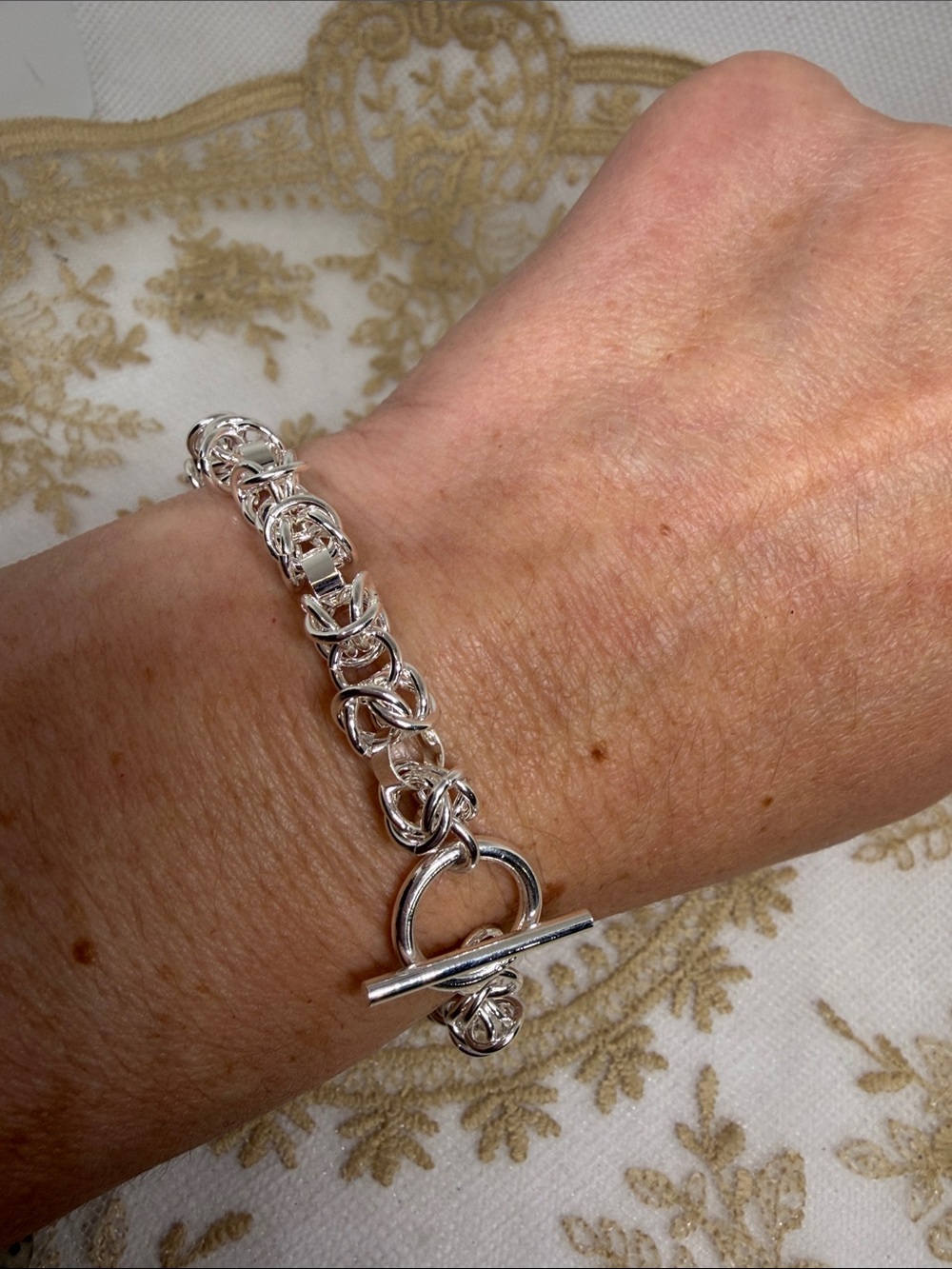 925 Sterling Silver Byzantine Chain Mail Bracelet Toggle Biker Rocker